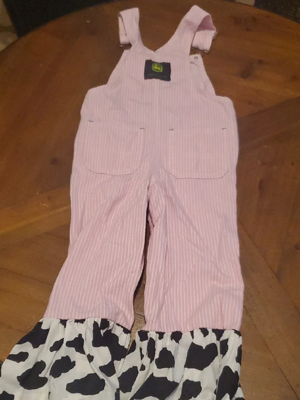 John Deere Pink & White Striped Overalls with Cow-Print Ruffle Cuffs
